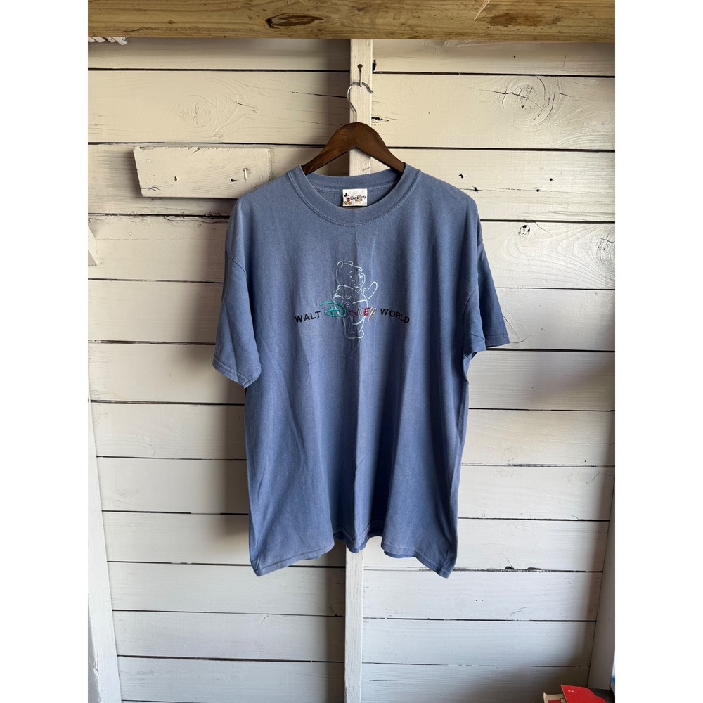 Vintage Walt Disney World Winnie the Pooh Embroidered T-Shirt Mens XL Blue Tee